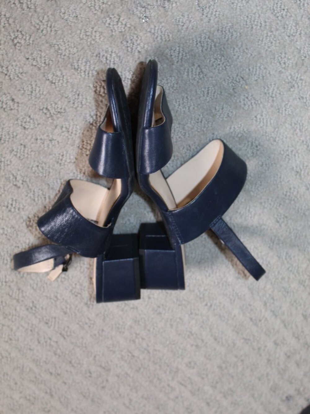 Alex Marie Size 7.5 Navy Blue Strappy 2" Heels - Picture 3 of 6